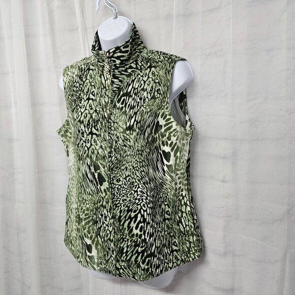 Vintage Cali & York Vest Leopard Mock Neck Zip Green Grunge Punk PM - Picture 6 of 13